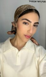 ⁦מרובע משי לין - פס חום אדמה⁩ – תמונה ⁦2⁩